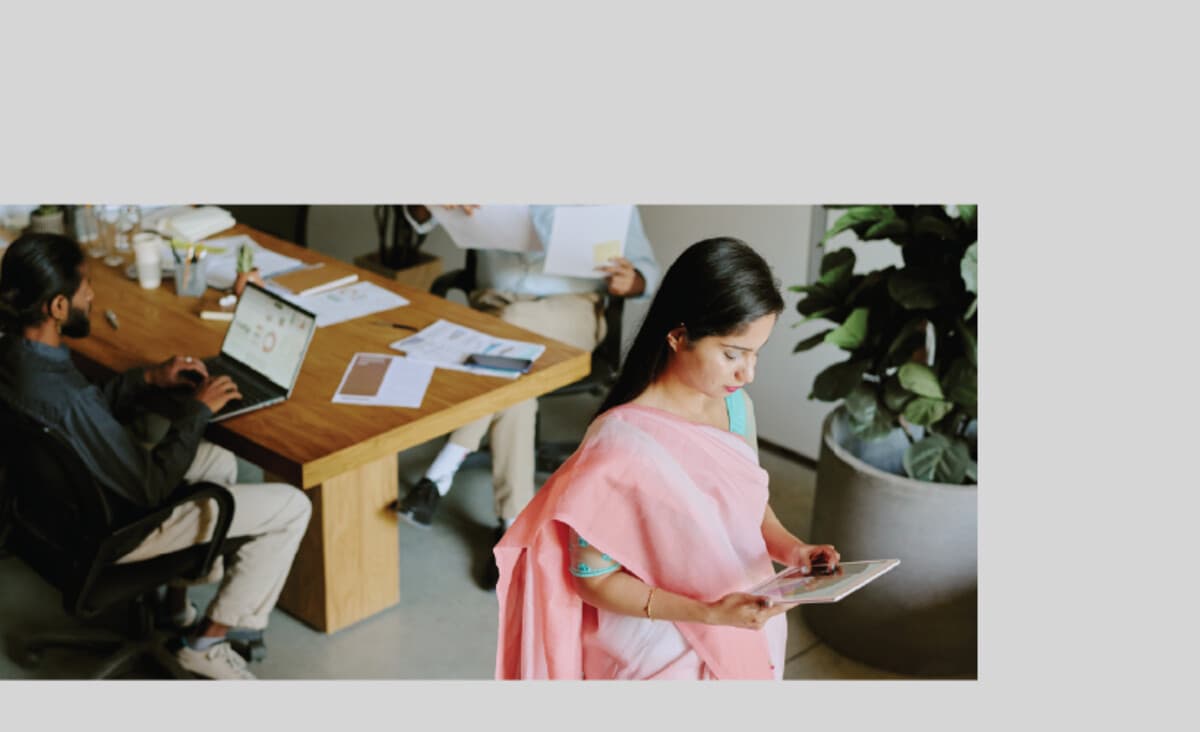 Professionals collaborating around a conference table